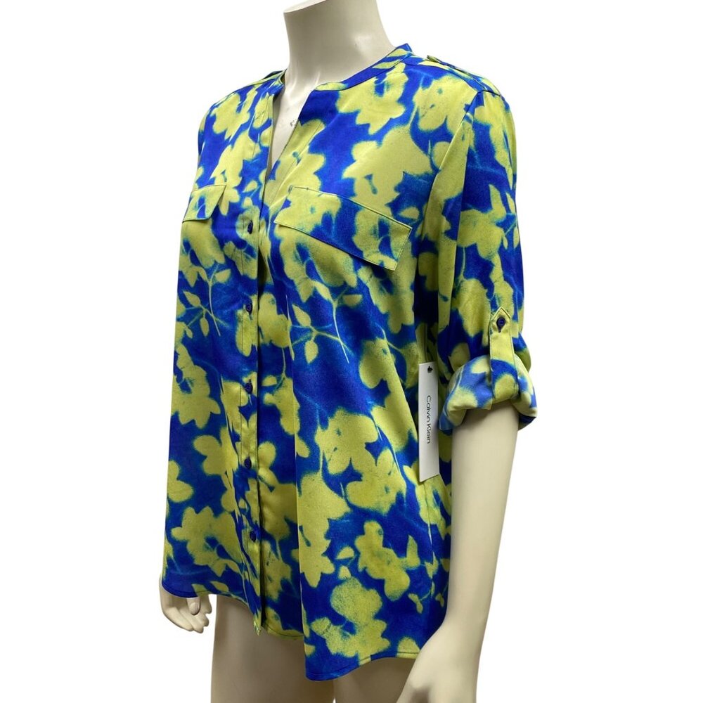 Calvin Klein $74 Women Floral Print Button-Front Blouse Roll-Up Sleeves M NWT - Picture 6 of 8
